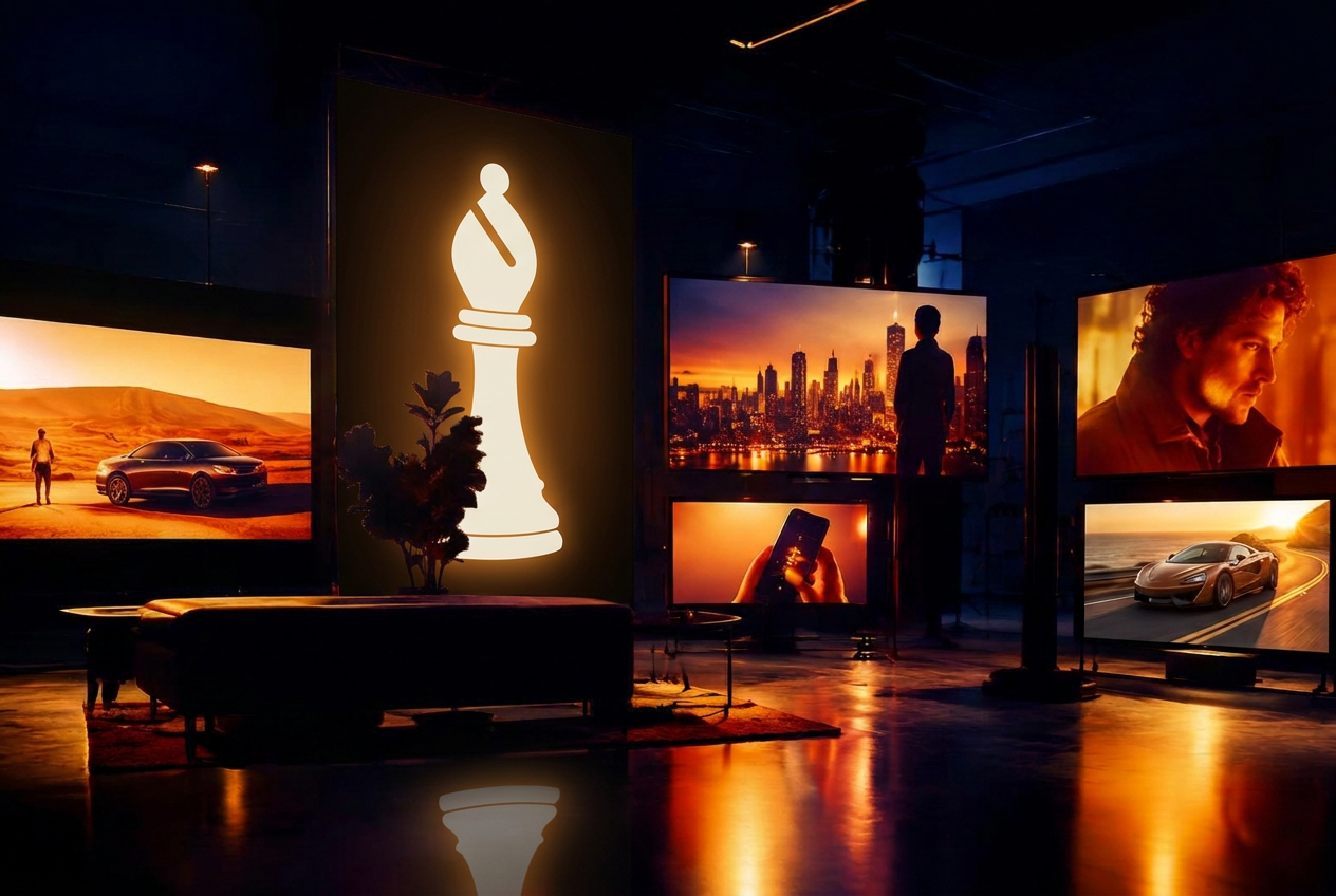 Screens showing commercials